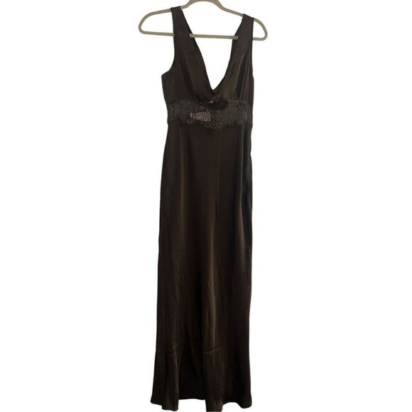 ✨JULIET MIDI DRESS - V NECK LACE INSERT SATIN SLIP SZ 6 DRESS IN CHOCOLATE✨ - Picture 8 of 13